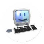 Cute computer smiley face. round sticker