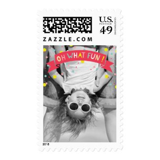 Cute Confetti Oh What Fun Holiday Photo Stamps