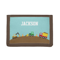Cute Construction Vehicles For Boys Tri-fold Wallets