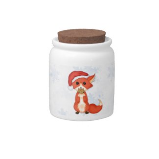 Cute Cookie Fox Wearing A Santa Hat Candy Jars