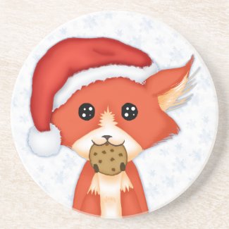 Cute Cookie Fox Wearing A Santa Hat Drink Coaster