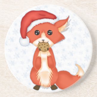 Cute Cookie Fox Wearing A Santa Hat Drink Coasters