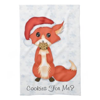 Cute Cookie Fox Wearing A Santa Hat Kitchen Towels