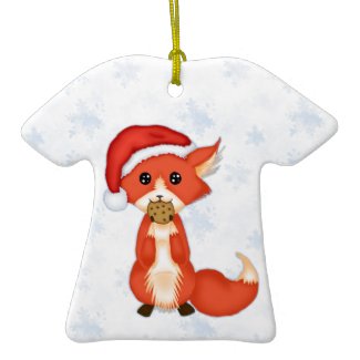 Cute Cookie Fox Wearing A Santa Hat Christmas Tree Ornaments