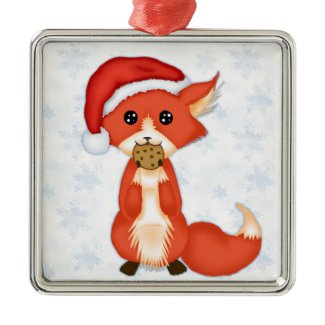 Cute Cookie Fox Wearing A Santa Hat Christmas Ornaments