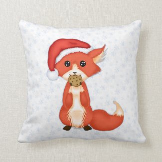 Cute Cookie Fox Wearing A Santa Hat Pillow