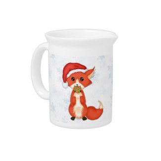 Cute Cookie Fox Wearing A Santa Hat Pitchers