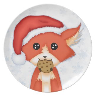 Cute Cookie Fox Wearing A Santa Hat Plate