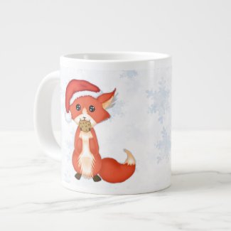 Cute Cookie Fox Wearing A Santa Hat Extra Large Mug