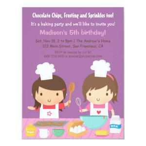 Cute Cooking Baking Birthday Party Invitations