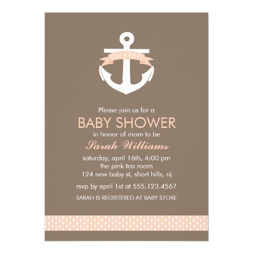 Cute Coral Anchor Nautical Theme Baby Shower Invites