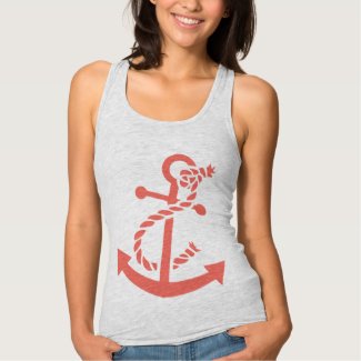 Cute Coral Red Nautical Boat Anchor Illustration Jersey Racerback Tank Top