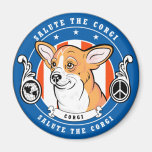 Cute Corgi Magnet Round Blue