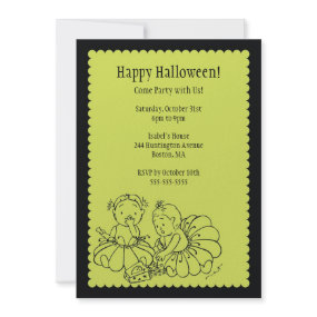 Cute Costume Girls Halloween Party Invitations invitation