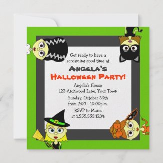 Cute Costumed Girls Halloween Party Invitations invitation