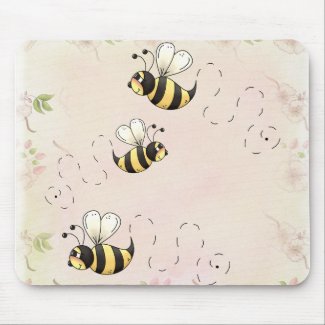Cute Country Bees and Pink Roses mousepad