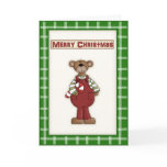 Cute Country Christmas Teddy Bear on Green Plaid cards
