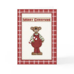 Cute Country Christmas Teddy Bear on Red Plaid cards