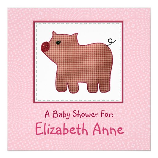 Cute Country Style Pink Plaid Pig Baby Shower Personalized Invitations