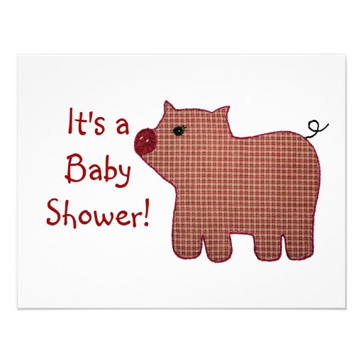 Cute Country Style Pink Plaid Pig Baby Shower Custom Invite