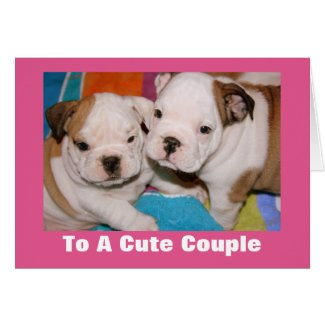Cute Couple English Bulldog Puppies Valentine Cards