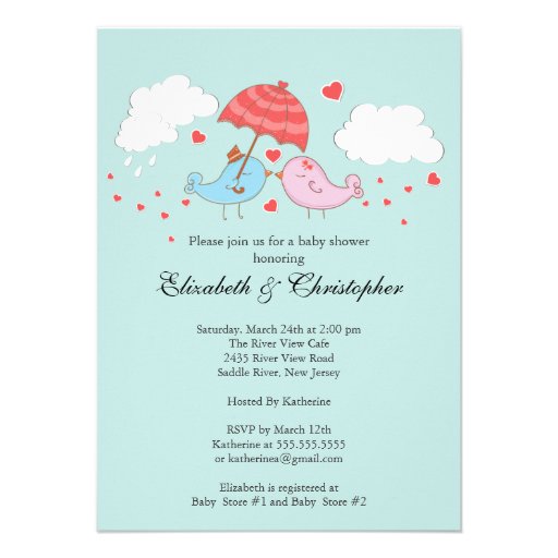 Cute Couple Love Birds Baby Shower Custom Announcement