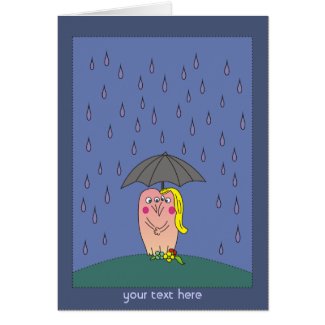 Cute Couple under Umbrella in Rain Custom Cards