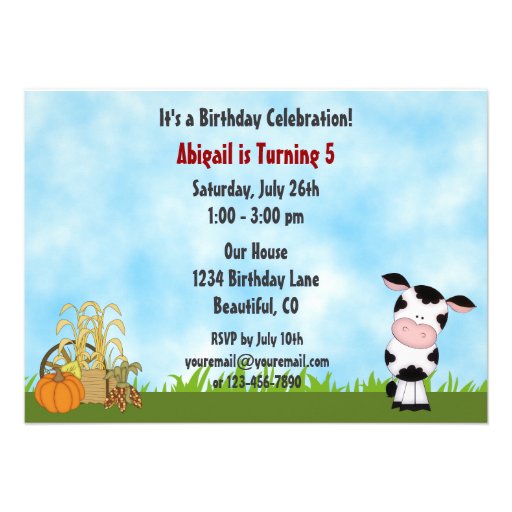 Cute Cow and Barn Autumn Birthday Invitation
