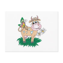 cute cow and butterfly postcards