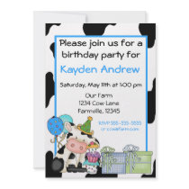 Cute cow boys birthday invitation