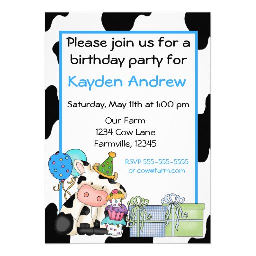 Cute cow boys birthday invitation