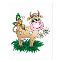 Cute Cow & Butterfly Post Card