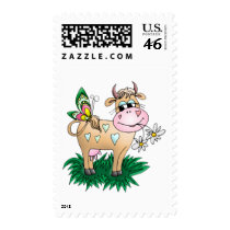 Cute Cow & Butterfly postage by ironydesigns Cute Cow & Butterfly postage