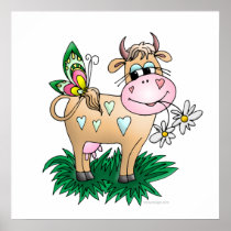 Cute Cow & Butterfly Poster Prints