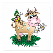 Cute Cow & Butterfly Poster Prints