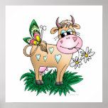 Cute Cow & Butterfly Poster Prints