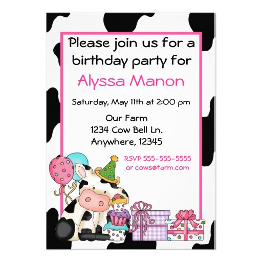 Cute cow girls birthday invitation