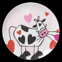 Cute cow in love plates