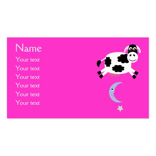 Cute Cow Jumped Over The Moon Pink Custom Business Cards (front side)