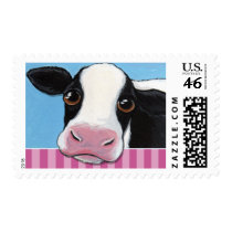 Cute Cow on Pink Stripe - Medium Postage