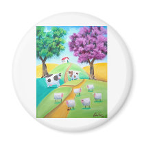 CUTE COW SHEEP FOLK ART FRIDGE MAGNET