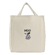 Cute Cow Wearing Bell, MOO! Canvas Bag