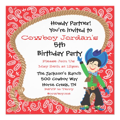 Cute cowboy birthday party lasso Invitation Card