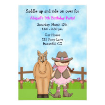 Cute Cowgirl and Horse Birthday Invitation