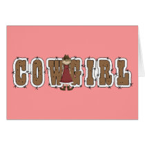 Cute Cowgirl  & Barb Wire - Country Western Blank Cards