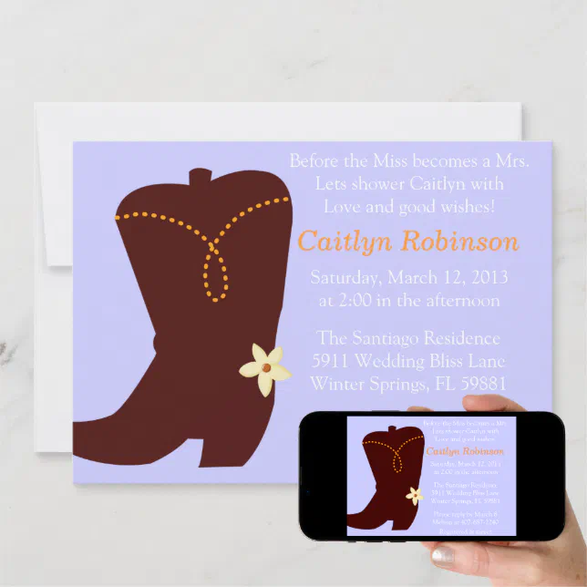 Cute Cowgirl Boot Bridal Shower Invitation Zazzle