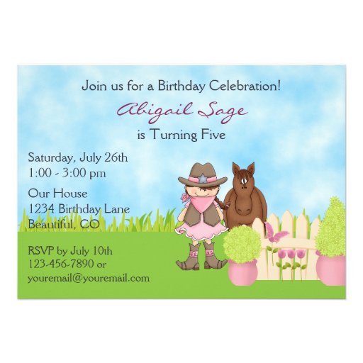 Cute Cowgirl Horse and Barn Birthday Invitation