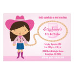 Cute cowgirl lasso girl's birthday party invite invitations