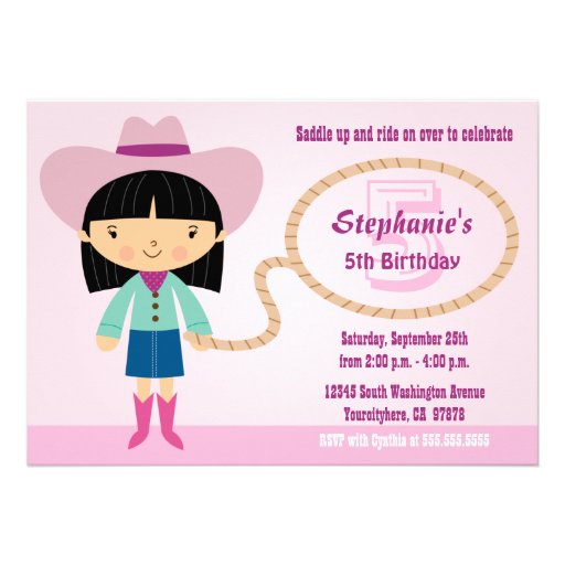 Cute cowgirl lasso girl's birthday party invite