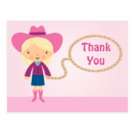 Cute cowgirl lasso girl's thank you postcard postcards